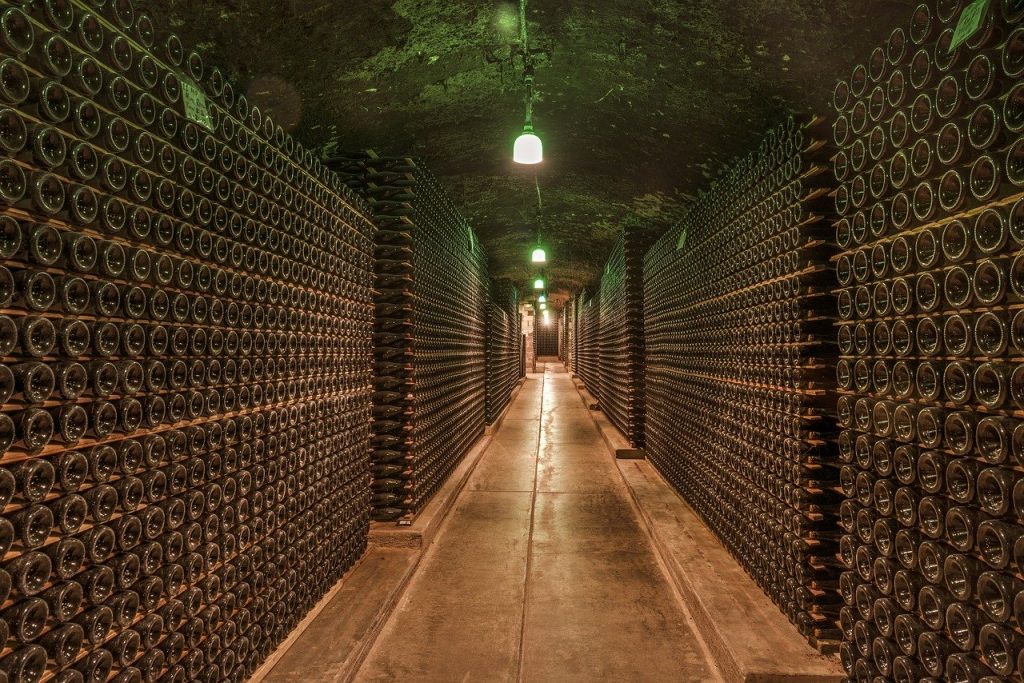 wine cellar, cave, bottles